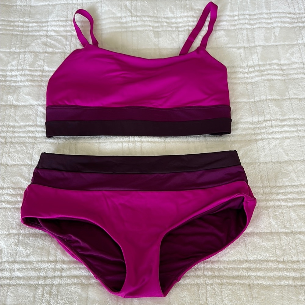 EUC Athleta Women's Swim Set - Magenta and Dark Purple